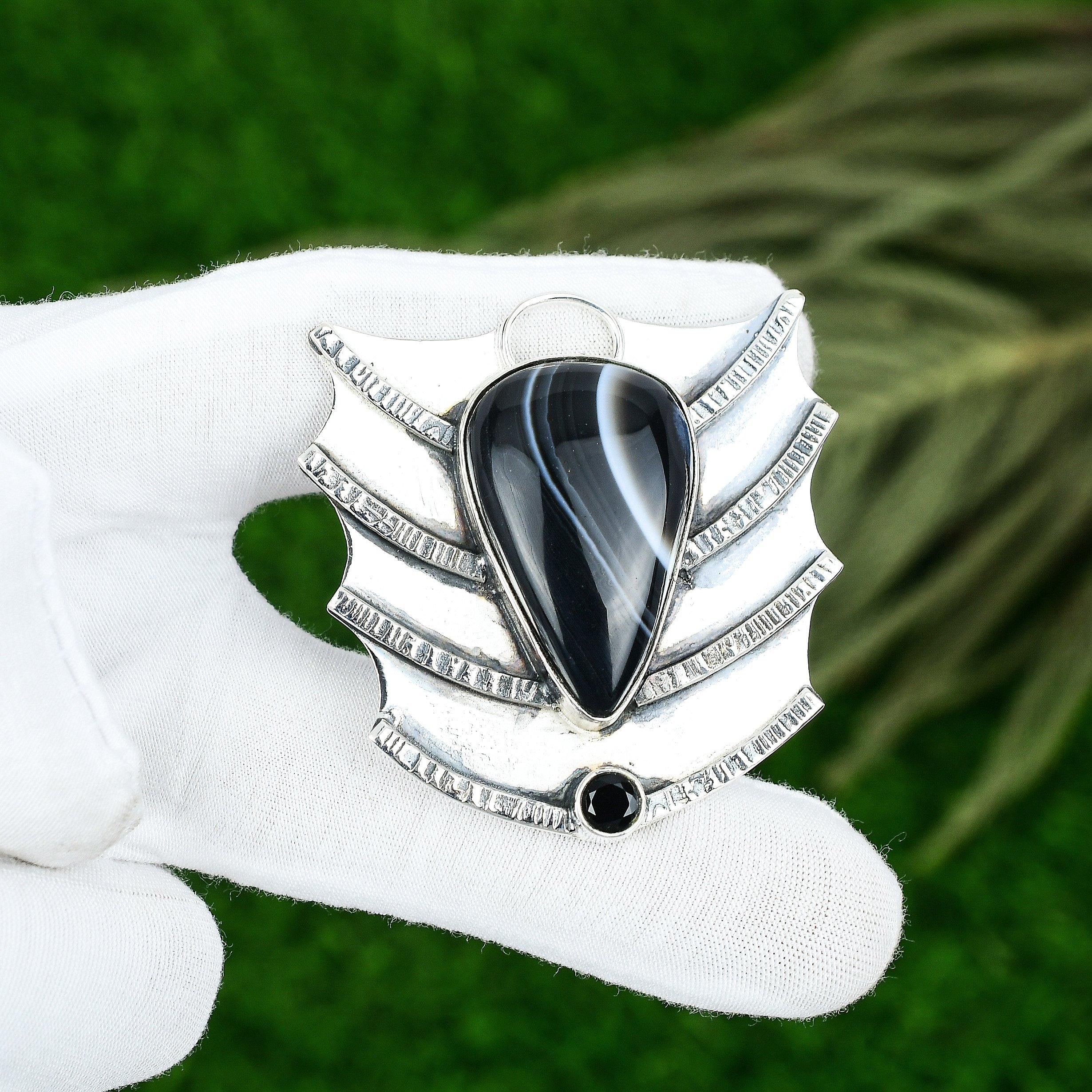 Mothers day Deal 925 Silver Pear Natural Sardonyx Spinel Sister Bezel Pendant