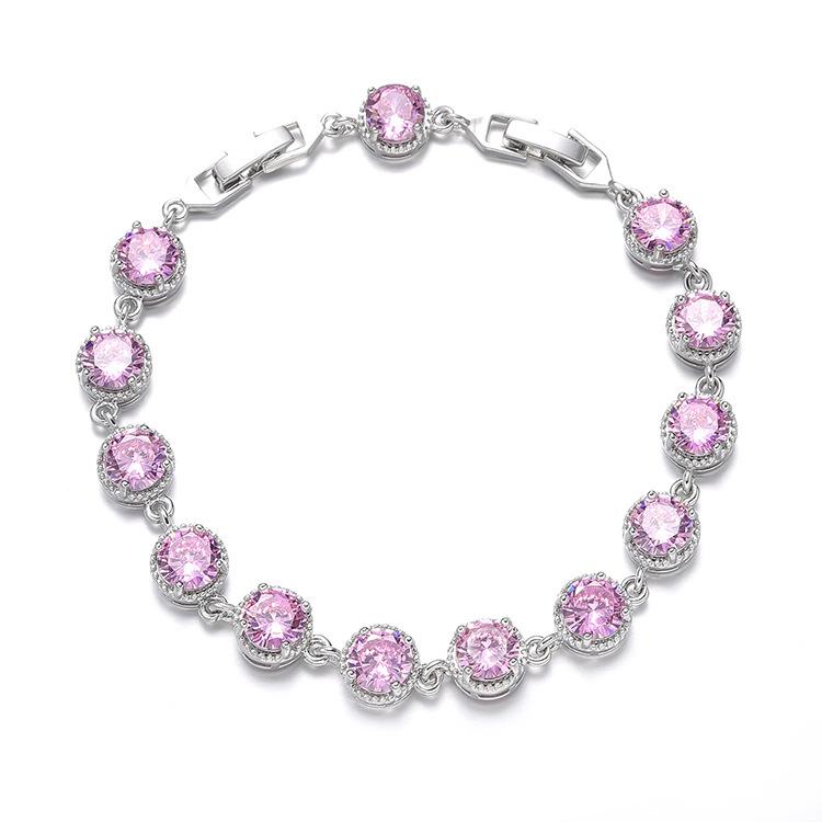 New European and American Round Zircon Bracelet Colored Gemstone Inlay Bracelet Crystal Bracelet for Women Zircon