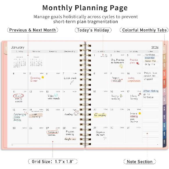 RETTACY 2026-2027 Monthly Planner, Jan 2026 - Dec 2027, Large Size (8.5" x 11"), Agenda, Calendar, 24 Month Tabs, Flexible Plastic Cover, 100 GSM