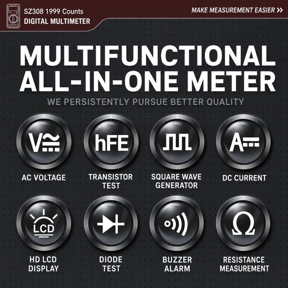 HFE Test Digital Multimeter 1999 Counts AC DC Multimeter Multi Function Measurement Tool