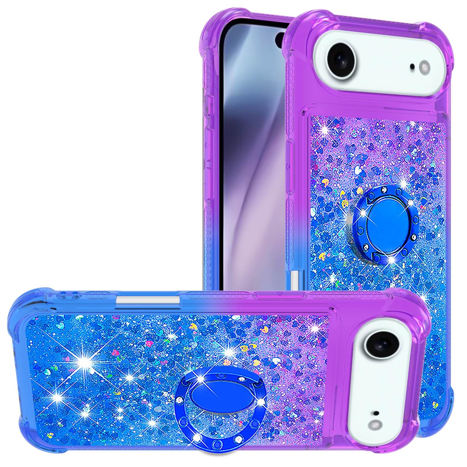 

For iPhone 17 Air TPU Case with Kickstand Gradiant Quicksand Shockproof Cover Purple+Sky Blue