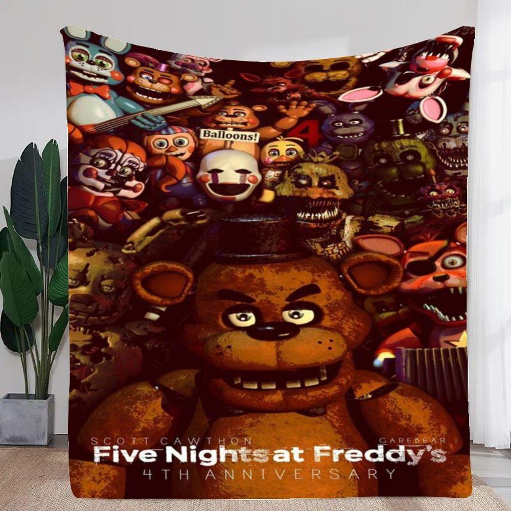 Плед к 4-й годовщине Five Nights at Freddy s - Уютный флисовый плед с изображением культовых аниматроников, включая Фредди Фазбеара, Клоу 30x40in