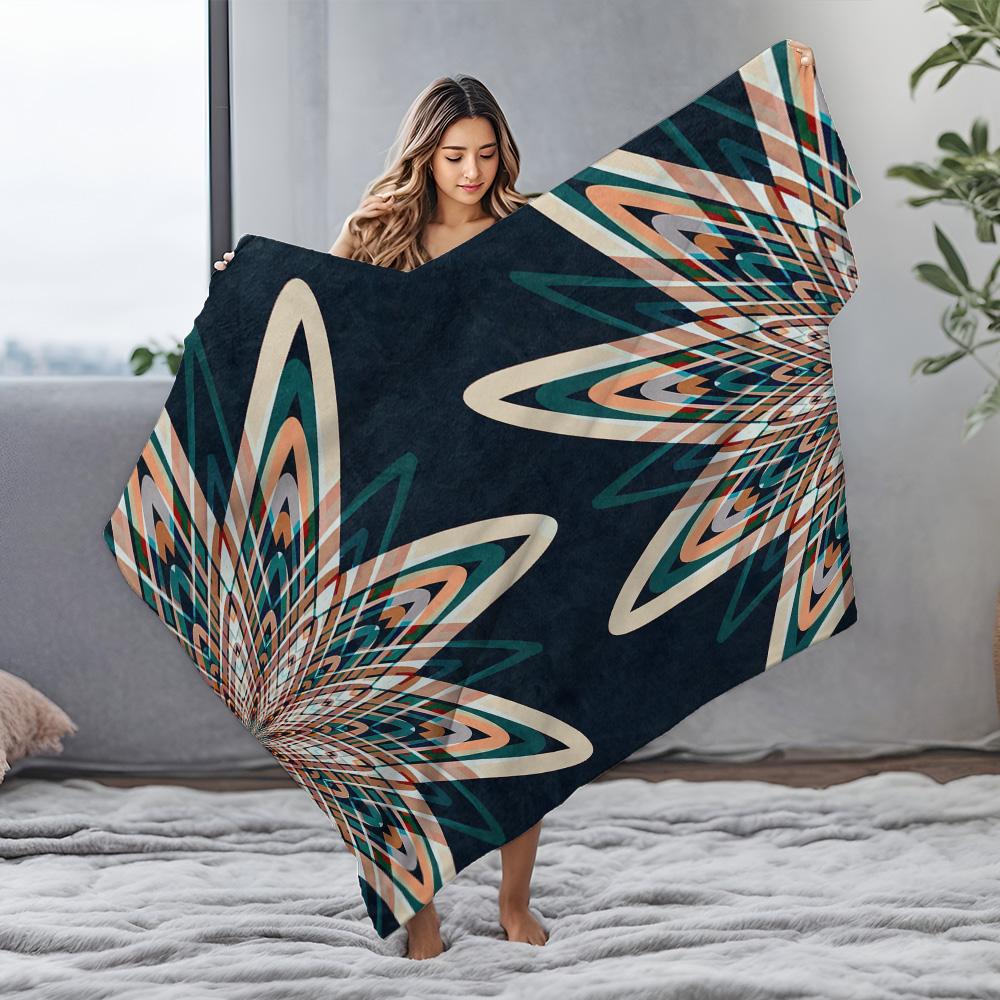 Vibrant Abstract Geometric Pattern Fleece Blanket Multi Colored Swirl Design Throw Soft Warm Cozy Bed Blanket