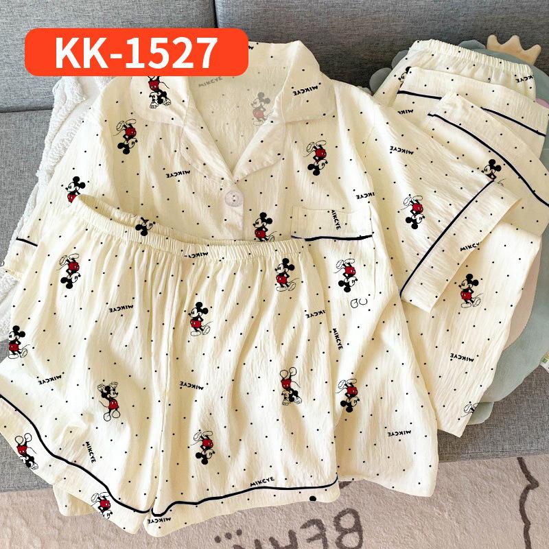 Retro Small Floral High-End Wrinkled Cloth Pajamas Women'S Summer Casual Homewear Short-Sleeved Three-Piece Set