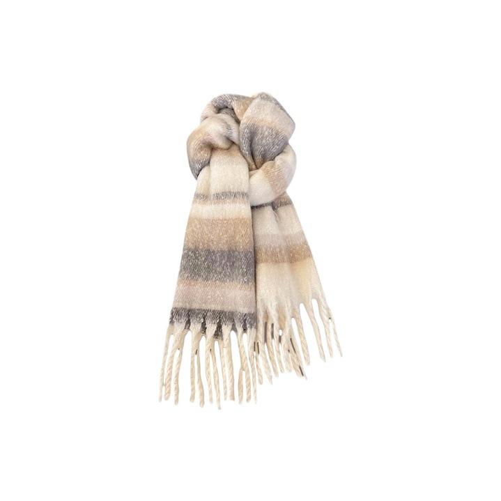 New Contrasting Color Striped Mohair Scarf Women's Autumn and Winter Thickened Warm Student Versatile Fringed Scarf