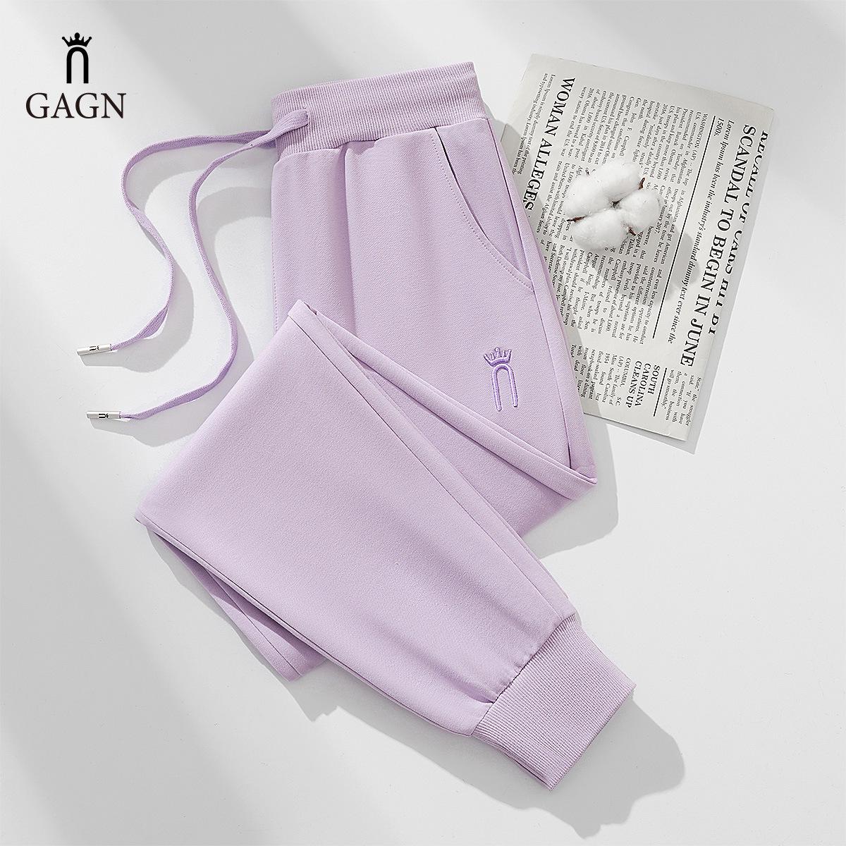 

GAGN Women s High-Waisted Purple Cotton Sweatpants - Spring/Summer, Breathable, Petite Fit, Versatile & Casual. Large