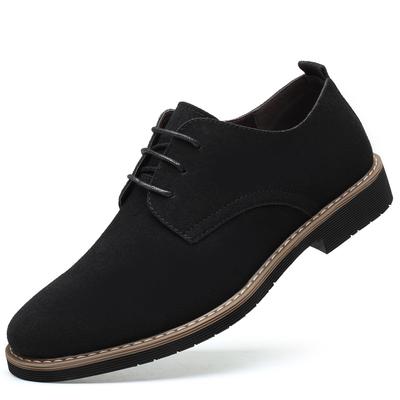 Poerkan Men's Suede Shoes, Casual Shoes, Genuine Leather, Suede Business Shoes, Plain Toe, Lace-Up, Commuter Shoes, Black, Size 29.5cm