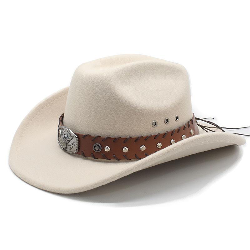 JYL TS DIY Ox Head Cowboy Hat Unisex Western Ethnic Suede British Jazz Hat