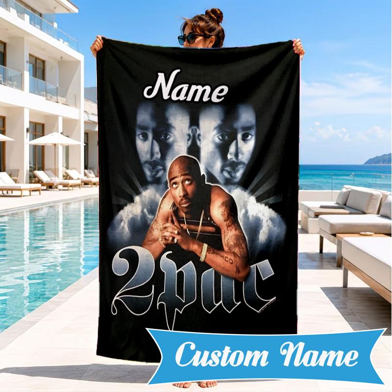 Custom Name RIP Tupac: Legacy Lives Heart In Space Adventure Microfiber Beach Towel, Lightweight for Summer Travel, Swimming Pool Fan Gift