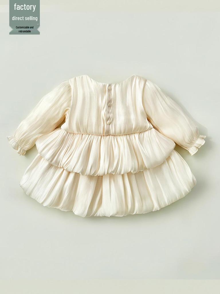 Spring & Autumn Newborn Tutu Bodysuit: Baby Girl Full Moon 100-Day Celebration Dress with Diaper Cover.
