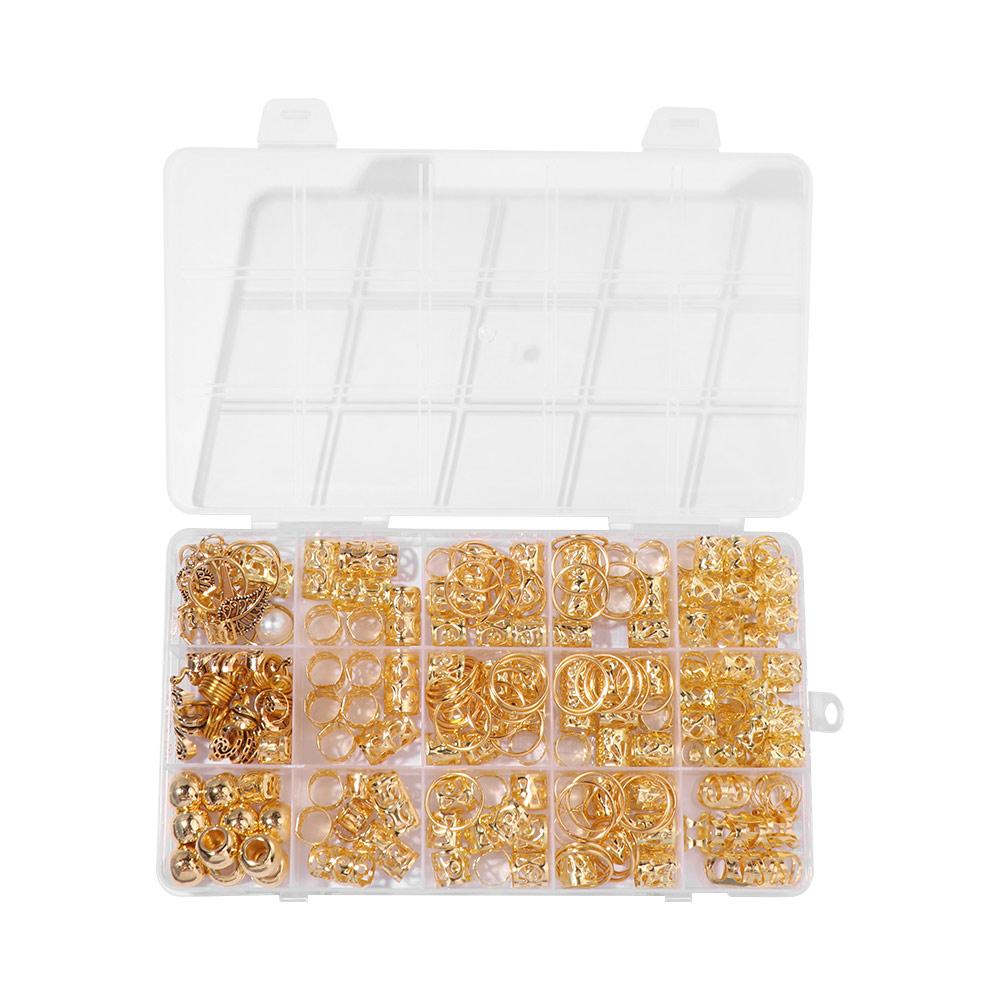 217Pcs Dread Locks Hollow Out Hair Ring Metal Cuff Clips Hair Braid Tubes for Braids