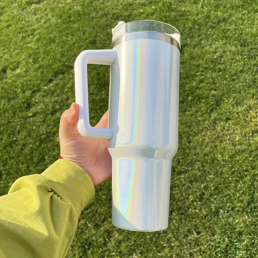 1pcs Smooth Flat Glass with Lid and Straw, 30-ounce /40-ounce Stainless Steel Kettle with Handle, Portable Water Cup.