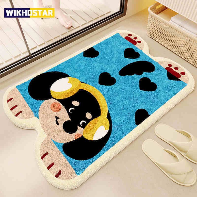 Cartoon Imitation Cashmere Floor Mat, Household Bathroom Absorbent and Dirt Resistant Door Mat, Toilet Bathroom Carpet