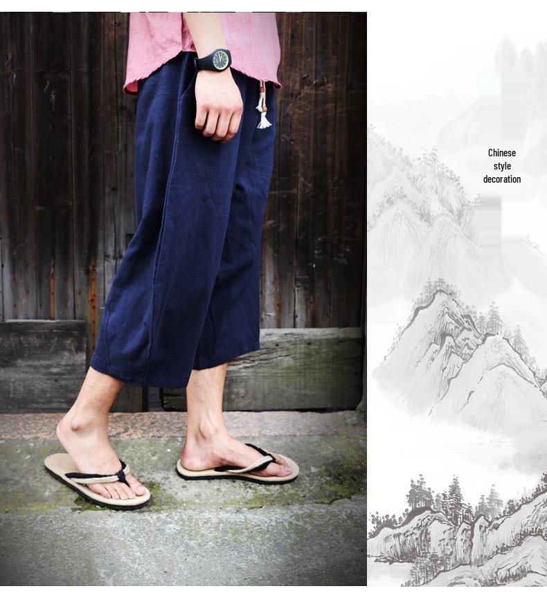 Men's Trendy Chinese-Style Wide-Leg Linen Shorts - Loose Fit, 7-Point, Summer.