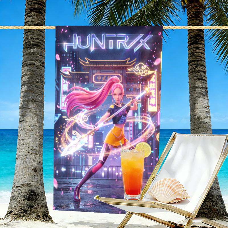 KPop Demon Hunters Print Beach Towel Design, Soft, Lightweight. for Home Bathroom, Spa, Pool, Yoga, Surfing, Camping, Gift for Family, Friend