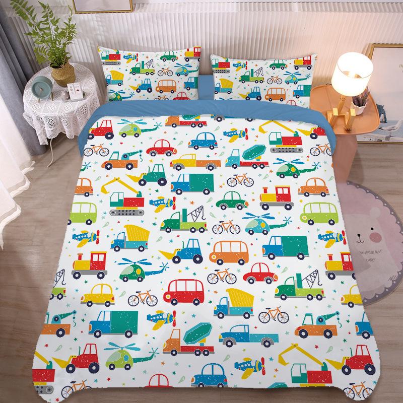Cartoon Car bedding set Truck Excavator Duvet Cover Set Large Colorful Car Bedding for Toddlers Kids Teens King Size Quilt Cover