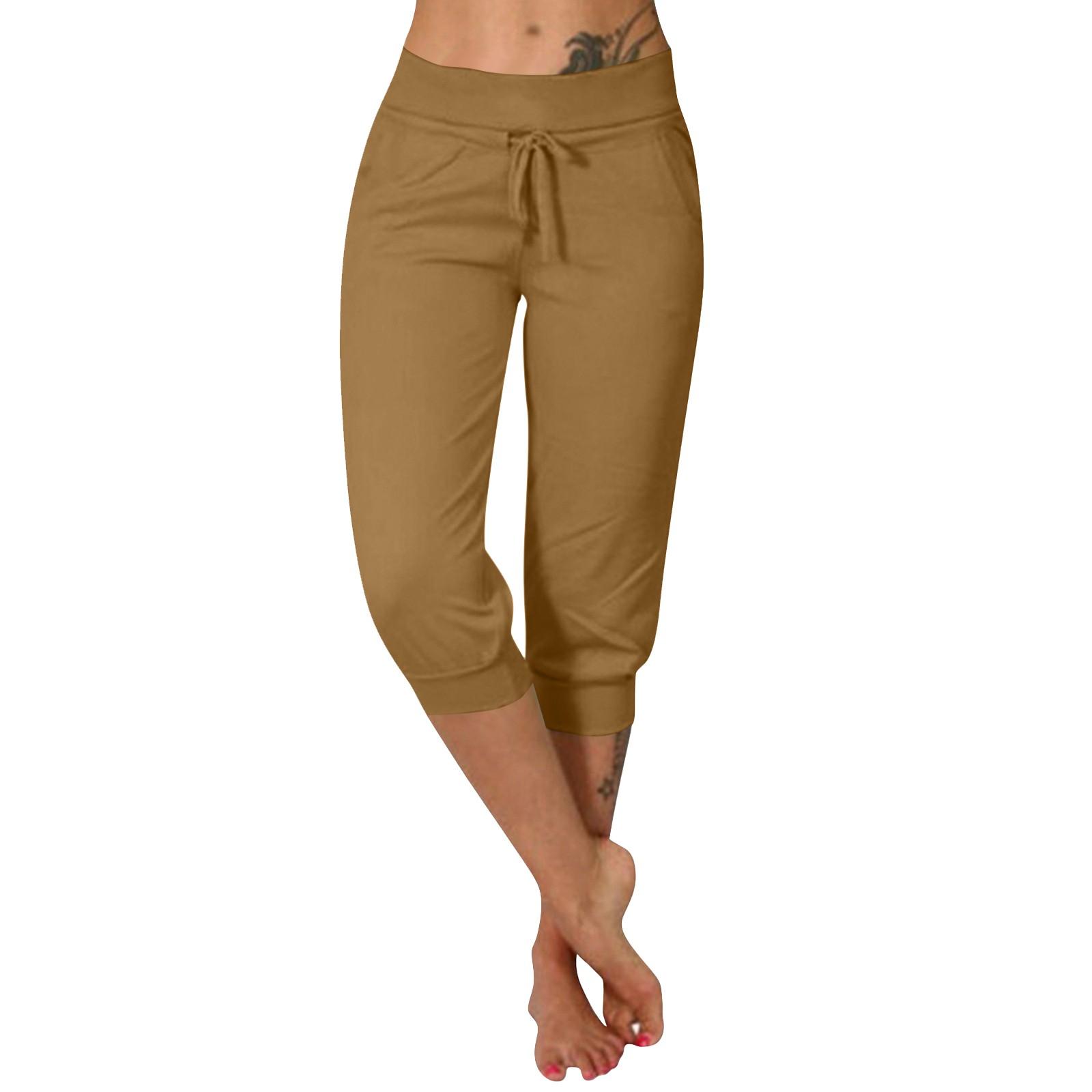 

Брюки для женщин, повседневные летние брюки с эластичной резинкой на талии и карманами XXXL хаки