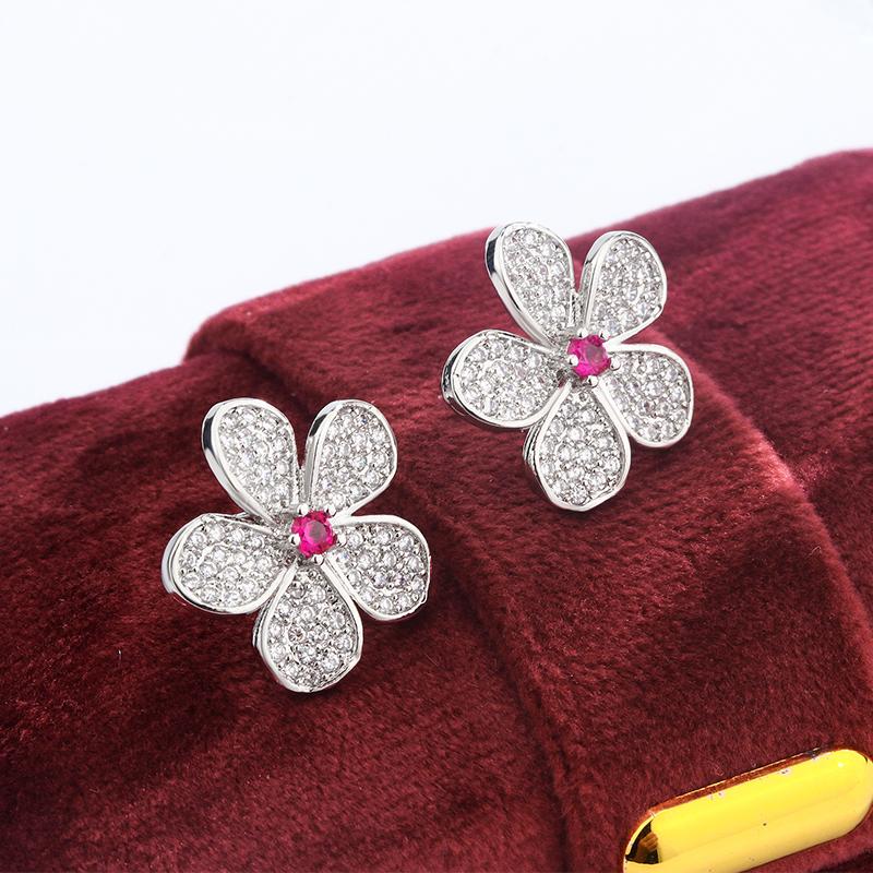 Hochwertige weiße Zirkon Platinrosa Vollzirkon Blumenstecker für Frauen Hochzeitsparty Verlobungsschmuck Geschenk