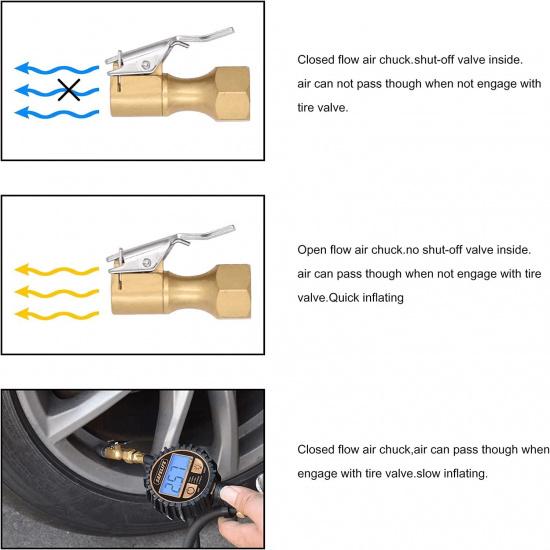 SAFELIFE Brass Air Chuck Closed Flow Tire Chuck Heavy Duty Lock On Tire Inflator Chuck With Clip