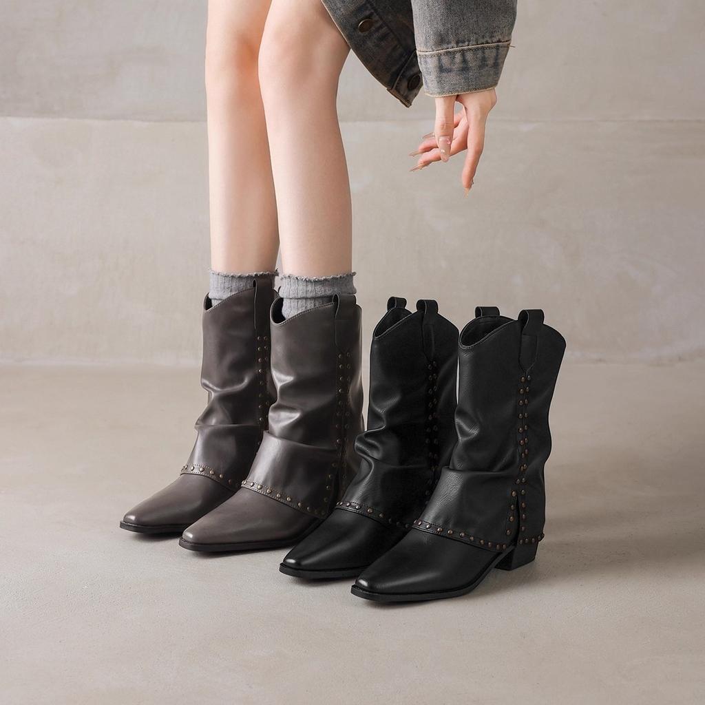 2025 New Knight Patent Leather Boots Pointed Trousers Boots Thin Heel High Tube But Knee High Heel Boots Women's Autumn and Winter