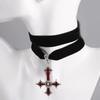 Gothic Style Vintage Velvet Coffin Cross Pendant With Cherry Elements For Halloween Decor