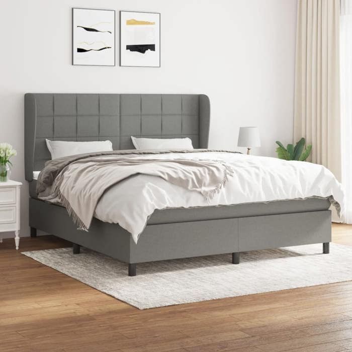 3127974 vidaXL Lit à sommier tapissier avec matelas Gris foncé 160x200cm Tissu