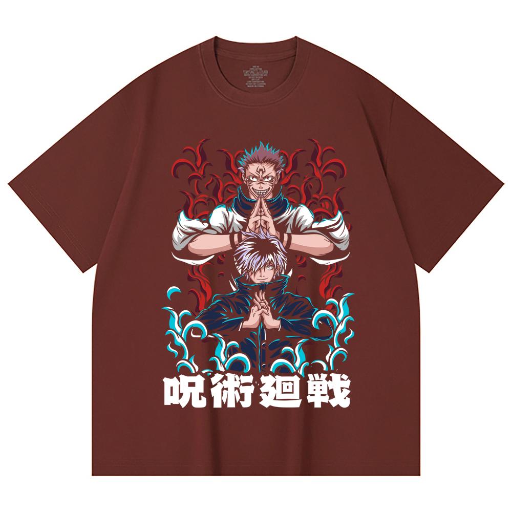 230 Gsm 100% Cotton Jujutsu Kaisen V49 Gojo Sukuna Print Unisex Heavy Cotton T Shirt