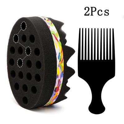 Spugna a Fori Larghi per Capelli, Spugna per Twist, Pennello Spugna Magico, Spugna per Capelli Afro per Riccioli con Pettine Raccogli Capelli Gratuito (CONFEZIONE DA 2)