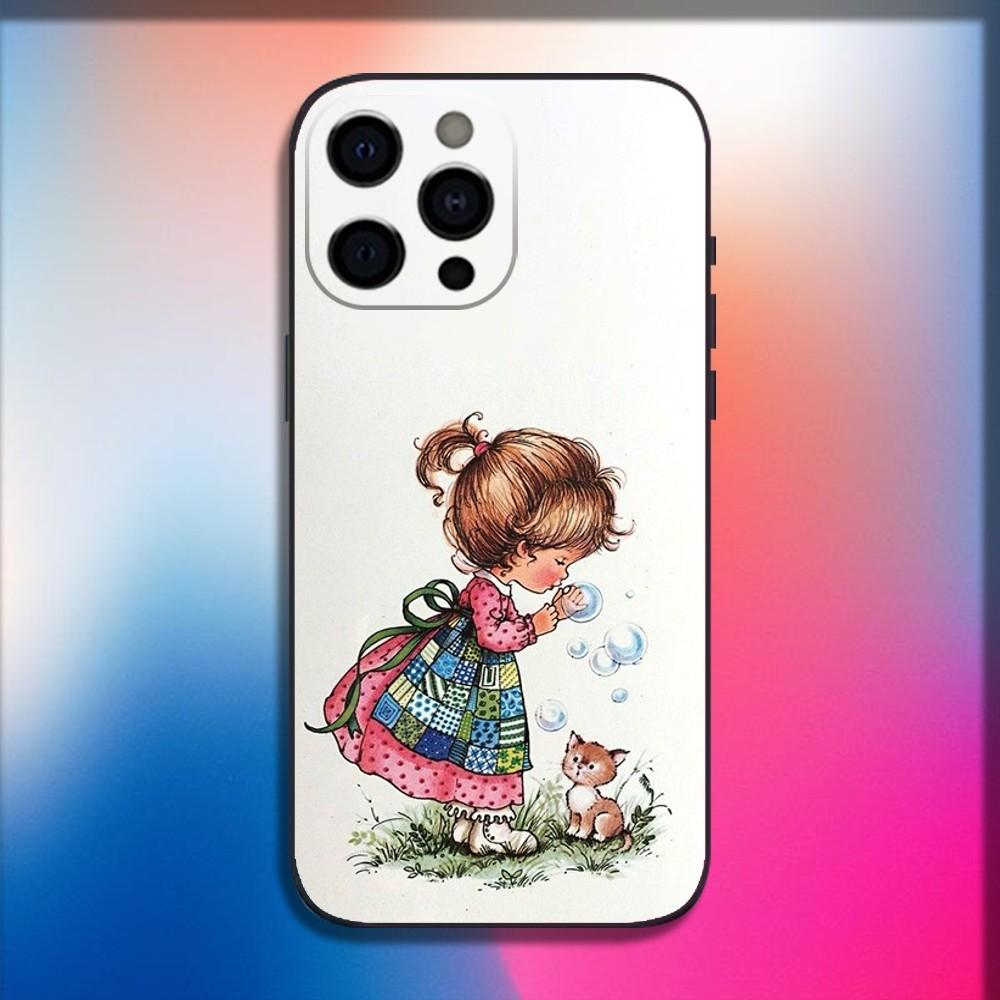 S-Sarah Kay Pattern Phone Case For iPhone 16,15,14,13,12,11,Pro,X,XS,Max,XR,Plus,Mini Soft Black Cover
