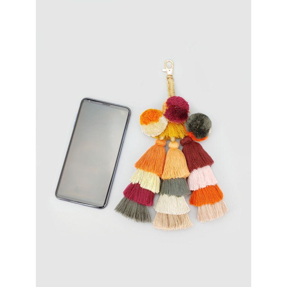 LALA Handmade Pom Pom Rattan Charm Ornament - Orange