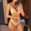 4PCS Halter With Sarong Long Sleeve Bikini Female Swimsuit Women Swimwear Four-pieces Bikini Set Bather Bathing Suit Swim V6338B