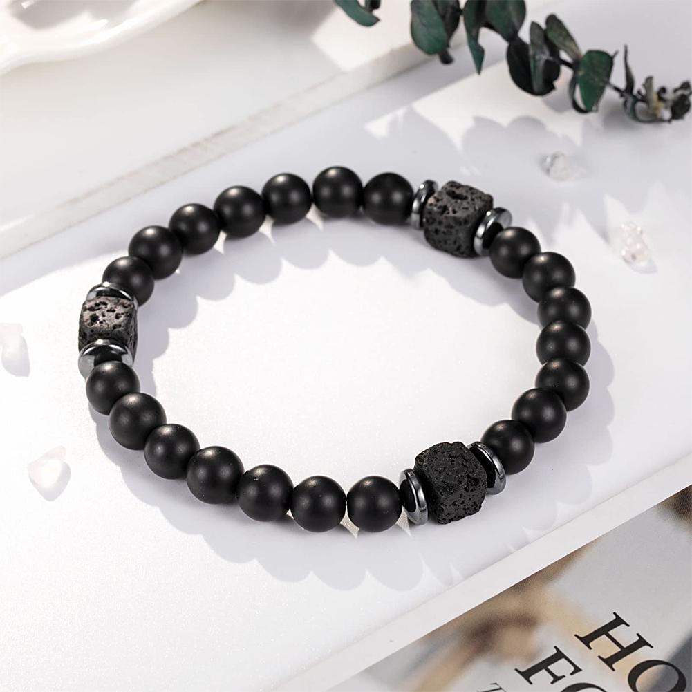 Fathers Day Gifts Matte Lava Rock Volcanic Stone Beads Bracelet with Love Card Natural Stone Beaded Bracelet Lava Rock Bracelet