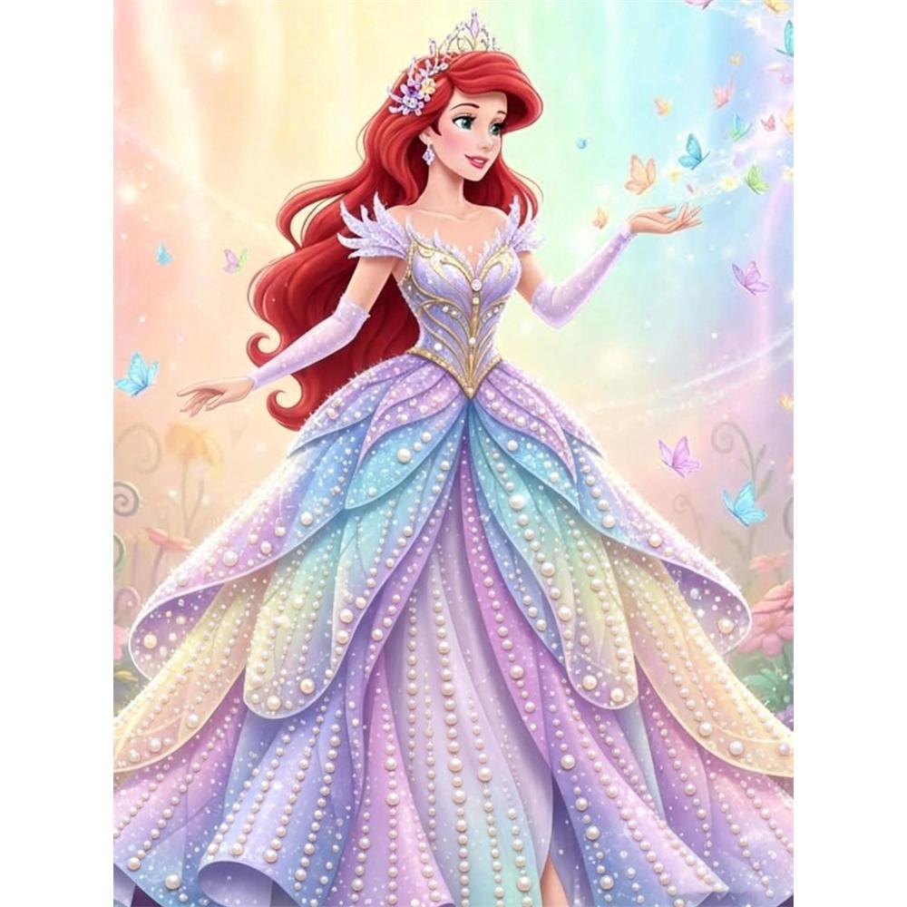 

Disney Pearl Painting Set Pearls and Butterflies Ariel s Dreamy Fairy Tale Sparkling Painting Crafts Home Wall Decoration Handmade Gift. 35x45cm