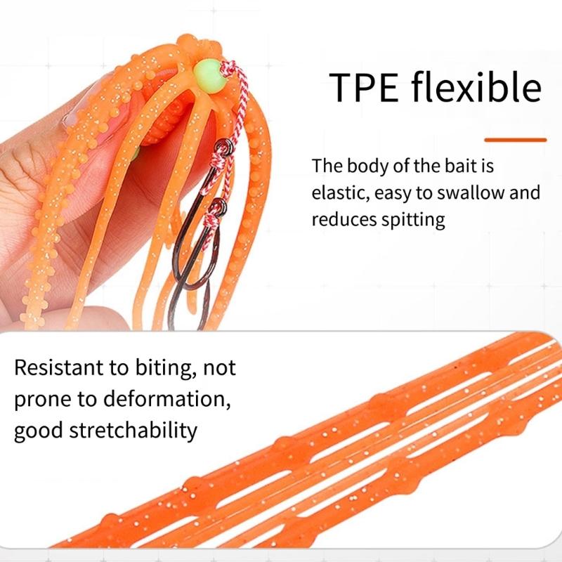 Fishing Tackle Sea Fishing Skirt Soft Lures with Double Barbed Hook Squid Skrit Lure 15cm 10g Artificial Baits