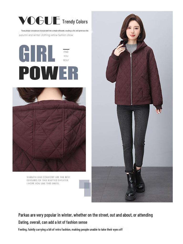 Palton de bumbac cu glugă pentru femei de vârstă mijlocie - Jachetă nouă 2024 călduroasă și ușoară cu croială largă pentru toamnă și iarnă