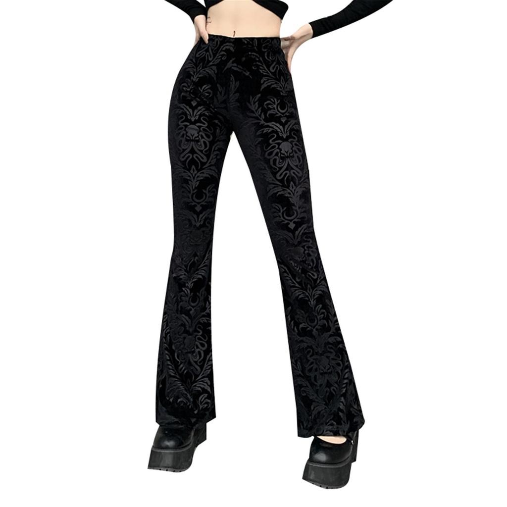 Kadın Moda Rahat Pantolon Vintage Gotik Otik Baskı Yüksek Bel Pantolon