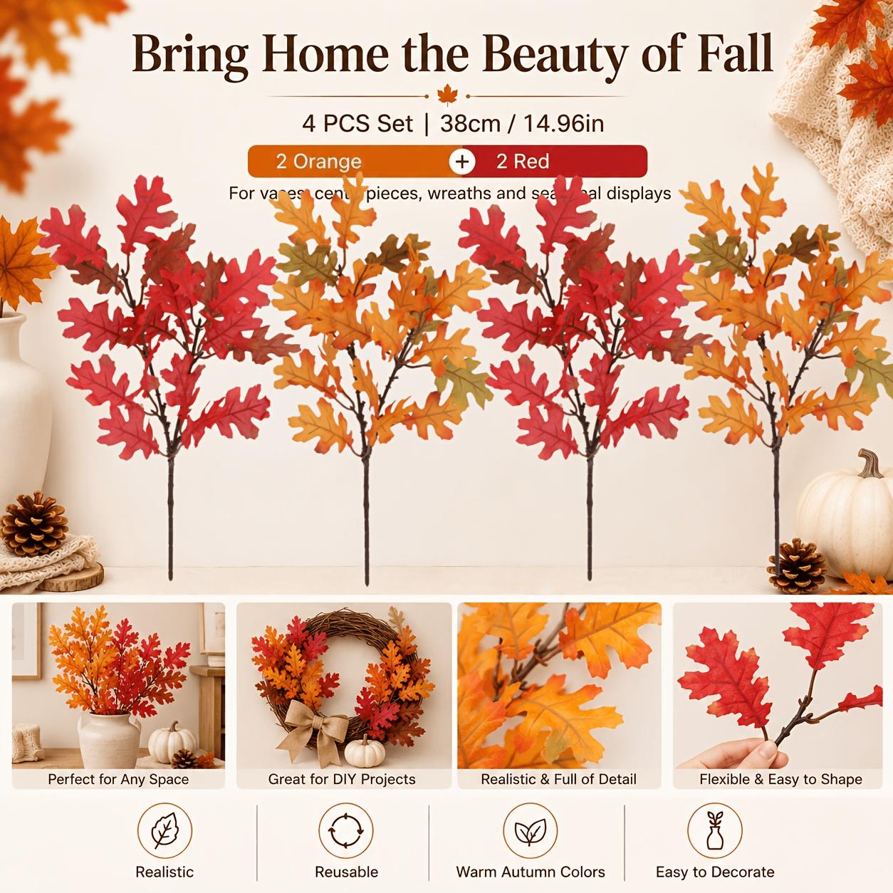 4Pcs-Simulated Maple Leaves, Artificial Flowers, Nordic Style Decoration Suitable For Indoor And Outdoor Decoration, Room Decoration, Home Decoration 4Pcs