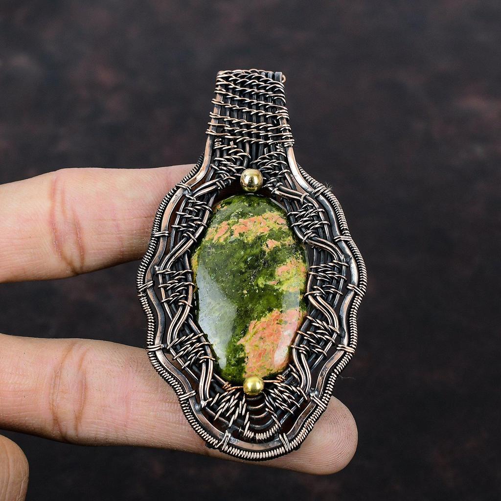 Unakite Copper Pendant Copper Wire Wrapped Pendant Awesome Gemstone Jewelry Handmade Pendant Unique Copper Design Jewelry Anniversary Gift