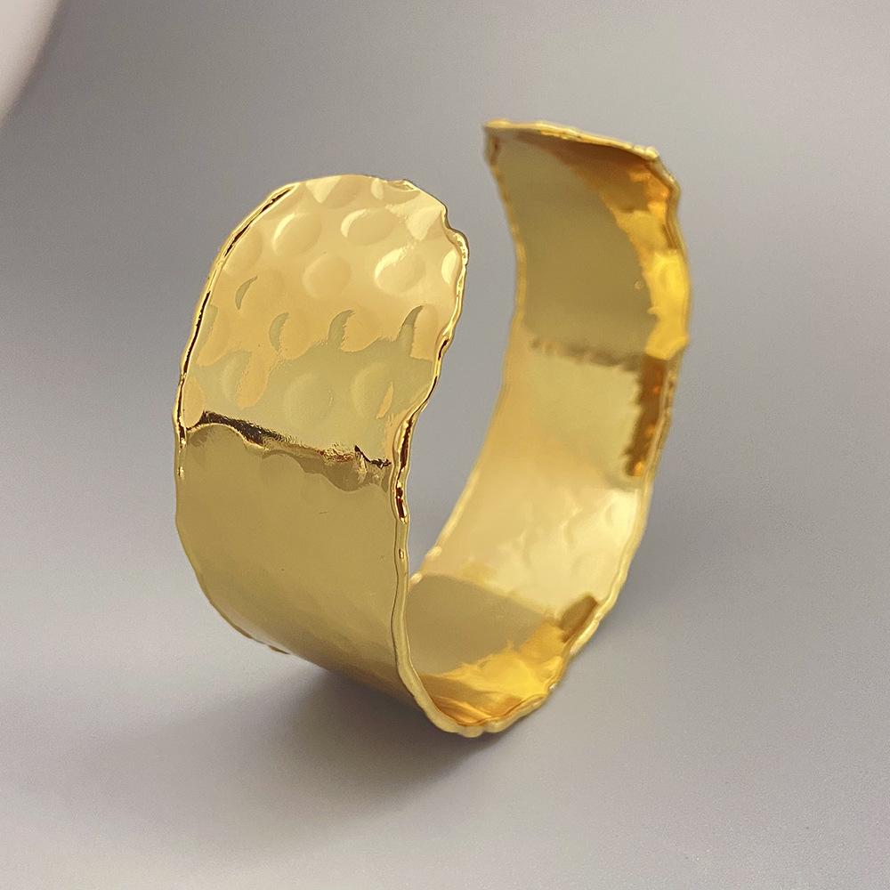 Exquisite Gold Plated Wide Cuff Bracelet with Irregular Hammered Design for Women