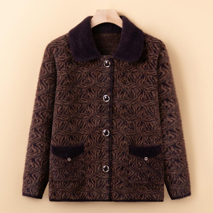 

Кардиган-свитер бабушки с лацканами, весенне-осенний, для женщин среднего и пожилого возраста, вязаные куртки, одежда для пожилых с плюшем XL