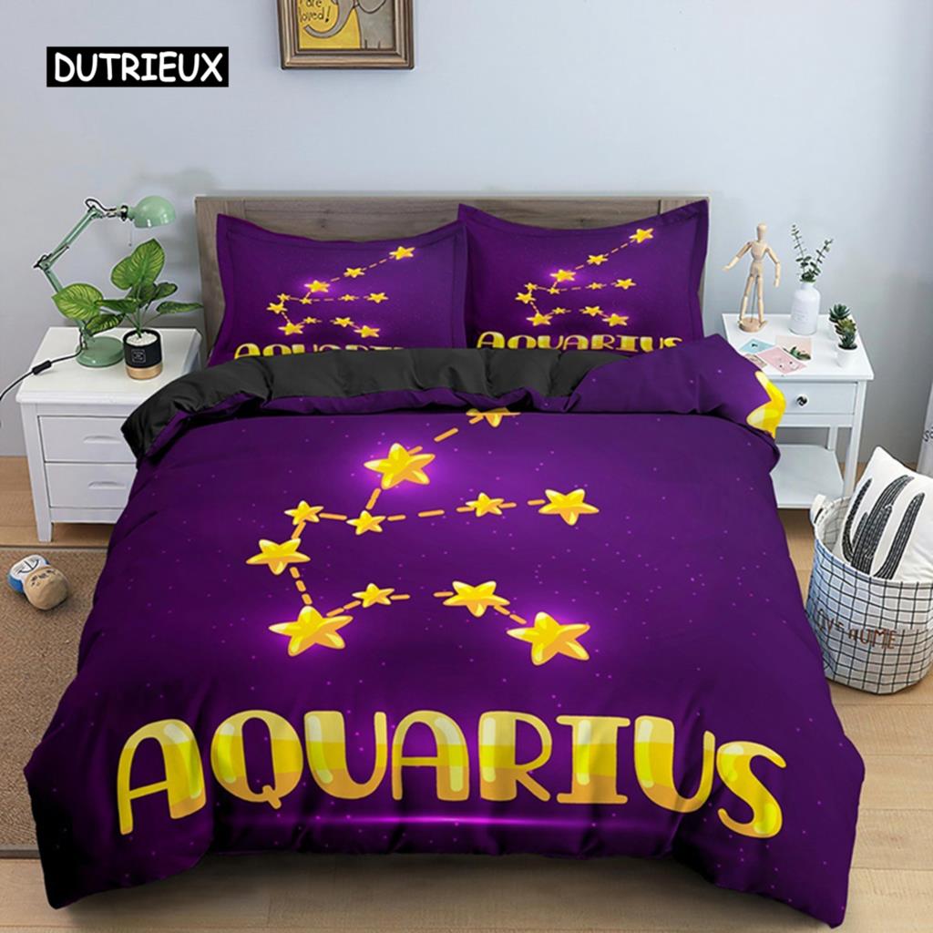 Constellation King Queen Duvet Cover Astrological Bedding Set for Kids Teens Adults Psychedelic Tarot Astrology Soft Quilt Cover