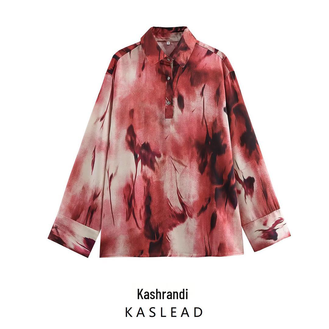 

Spring 2025 Women s European & American Style Silk Satin Printed Shirt Small