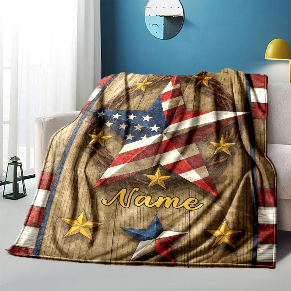 Patriotic Star Home Customize Your Name Blankets Comfortable Soft Lightweight Allseason Multipurpose Blanket For Picnic Sofa Office Bed Living Room