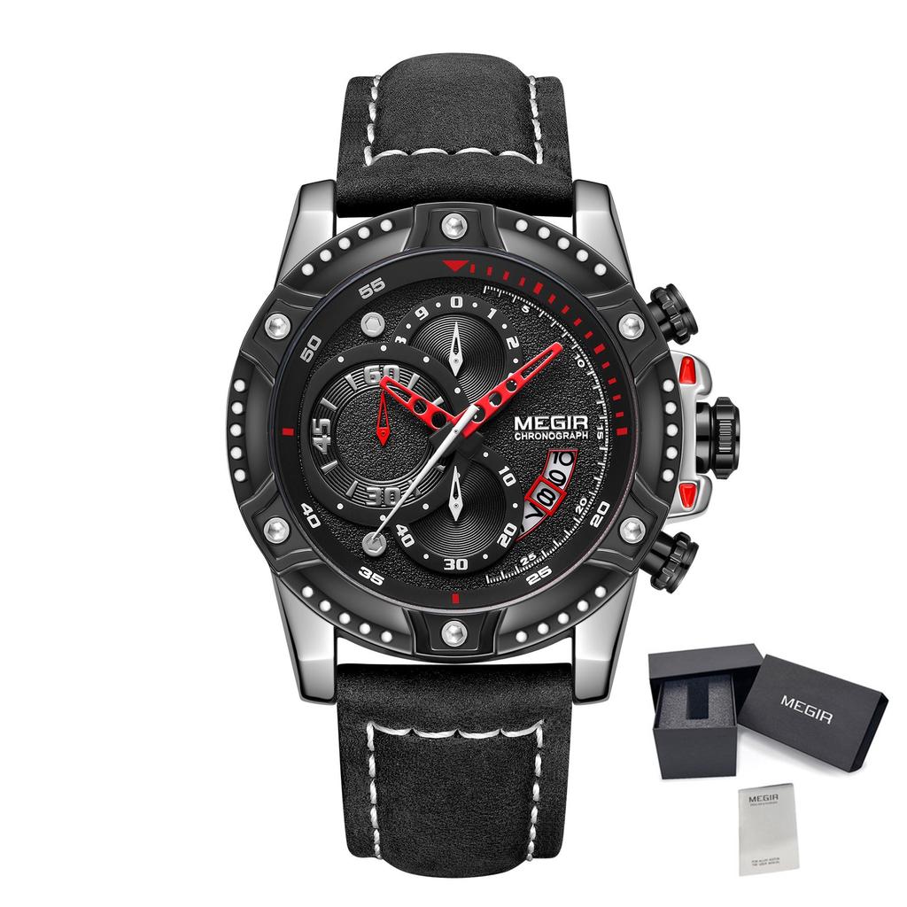 MEGIR 2130 Men Watches Luxury Brand Quartz Wristwatch Waterproof Leather Sports Watch Casual Chronograph Watches Reloj Hombre