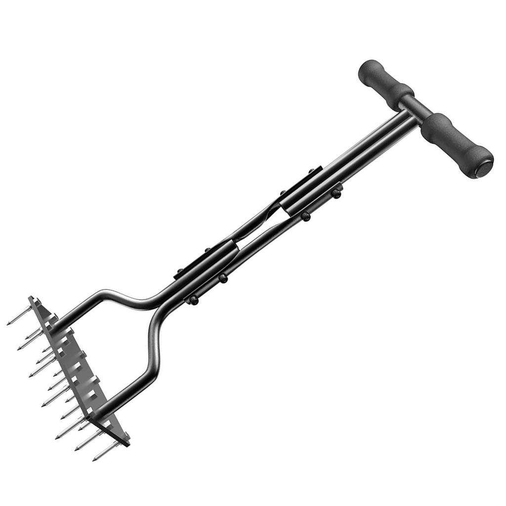 36 Inch Lawn Aerator with 15 Iron Spikes T Handle Manual Soil Aerating Tool Set for Yard Garden