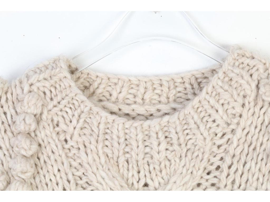 Handmade Chunky Cable Knit Wool Sweater - Heart Pattern Loose Fit