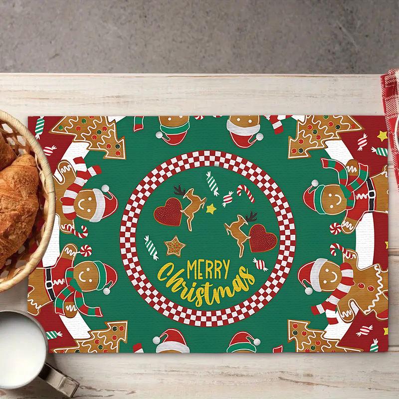 Weihnachts-Platzsets Baum-Muster Tischsets Hitzebeständige Leinen-Platzsets für Esszimmer- und Küchendekor für Festtagsmahlzeiten, Zusammenkünfte, Partytisch