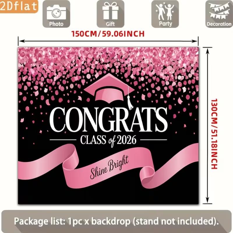 2D Rosa Schwarz Glückwünsche Abschluss Hintergrund Klasse von 2026 Party Dekoration Banner