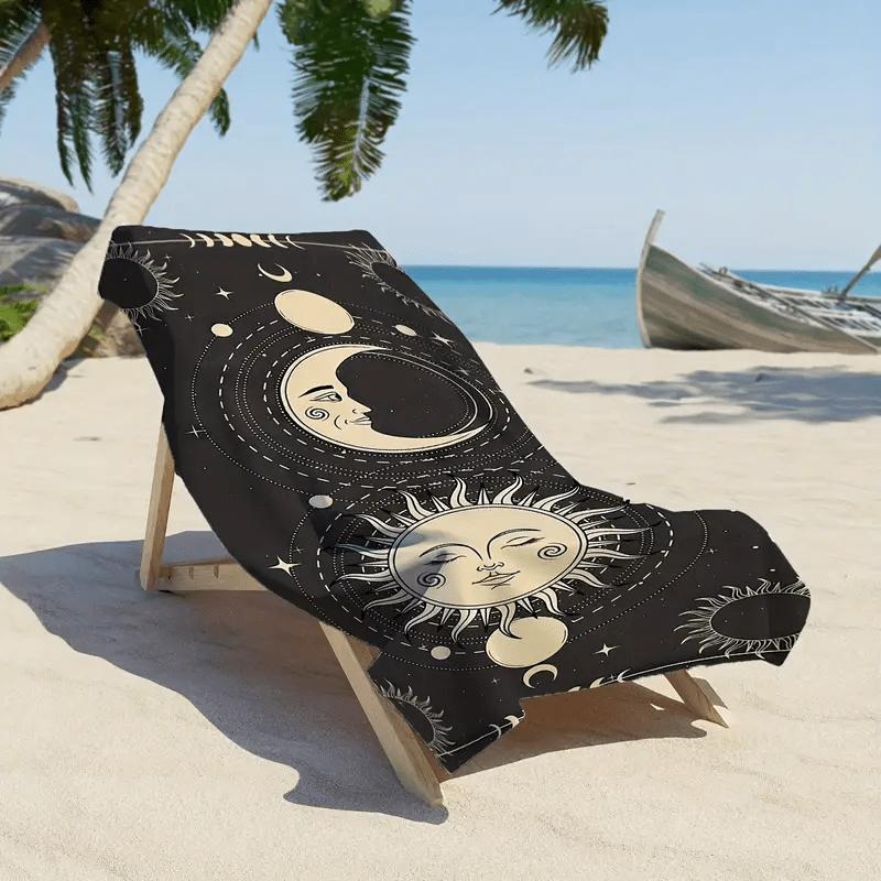 Bohemian Sun Moon Star Pattern Oversized Beach Towel - Quick-Dry Super Absorbent Lightweight for Swimming,Modern Bohemian Style