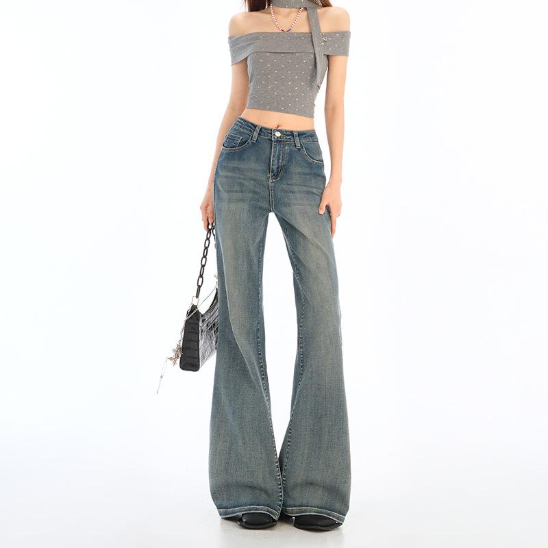 

Женские джинсы с высокой талией, облегающие, микро-клеш – Коллекция 2025 Американский ретро Medium